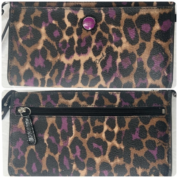 Coach Purple Leopard Ocelot Zippered Wallet - Picture 1 of 10